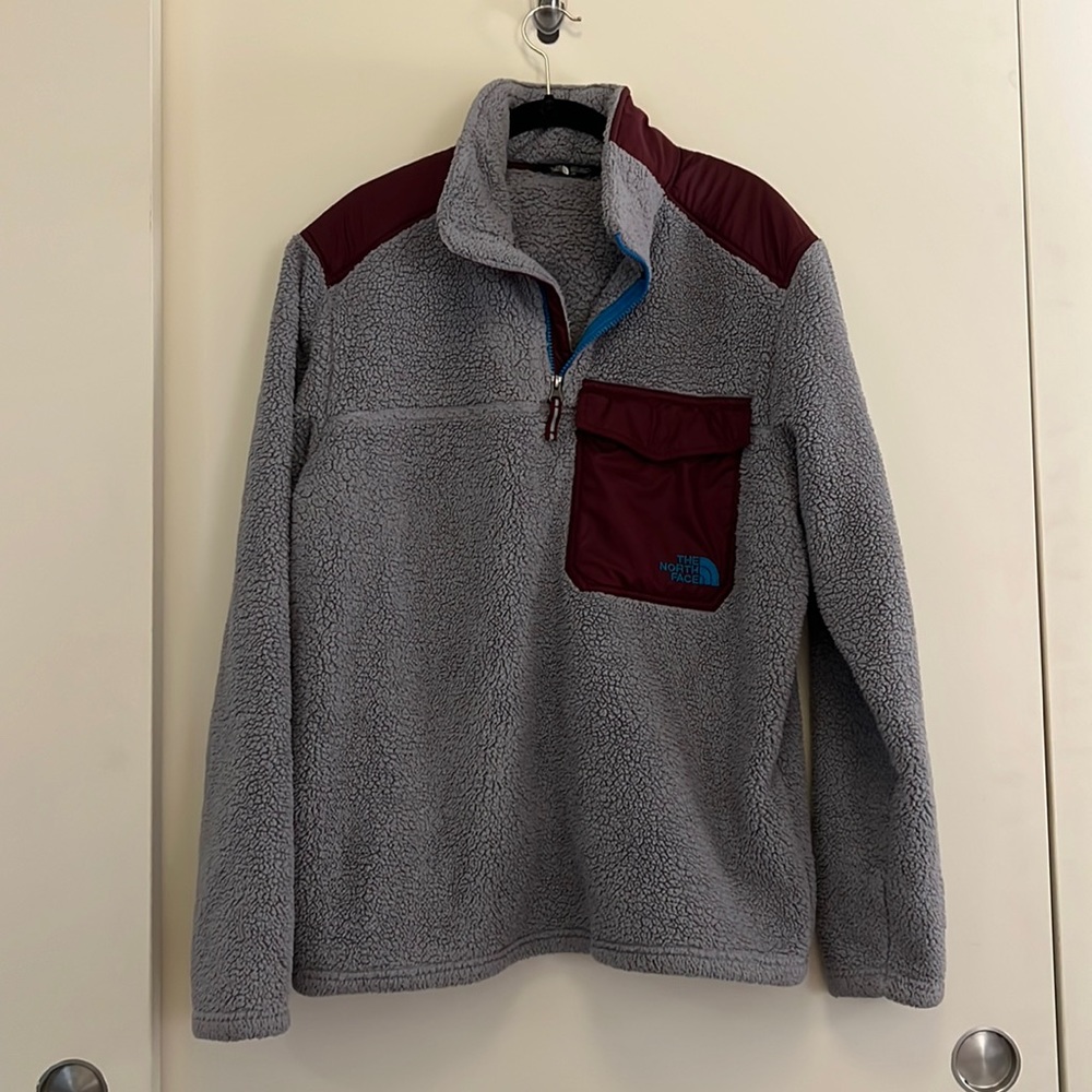 Mens large lightly worn fleece quarter zip, grey and maroon